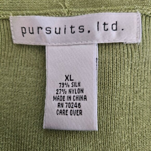 Pursuits Ltd. Vintage XL Green Silk/Nylon Blend V-Neck Cardigan Sweater Buttons - Picture 10 of 10